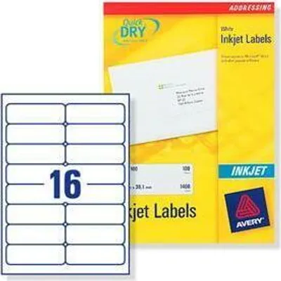 Produktbild von Avery J8162-25, Weiß, Tintenstrahl, 99.1 x 33.9 mm, A4, 25 Blätter, 400 Stück(e)