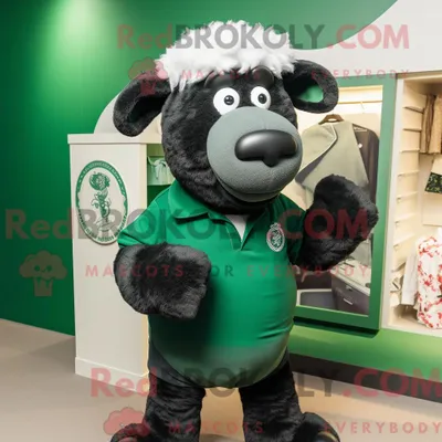 Produktbild von Maskottchen REDBROKOLY eines waldgrünen Suffolk-Schafs mit Poloshirt und Manschettenknöpfen