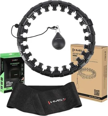 Image de Hula Hop Plus Size Set HHW12 Noir avec inserts et poids HMS + ceinture BR163 Rouge