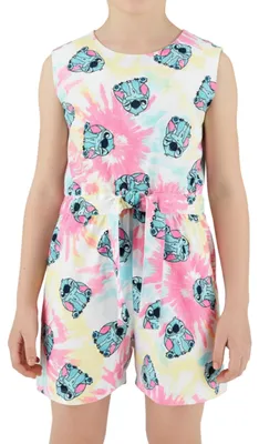Produktbild von Disney Stitch Mädchen Jumpsuit, Weiches Baumwoll Einteiler Set Bestehend aus T-Shirt und Shorts, Größen 3 bis 8 Jahre (DE/NL/SE/PL, Alter, 8 Jahre, Regular, Mehrfarbig)