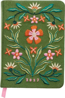 Produktbild von Taschenkalender A6 2027: Blütenmotiv, bestickt, grün