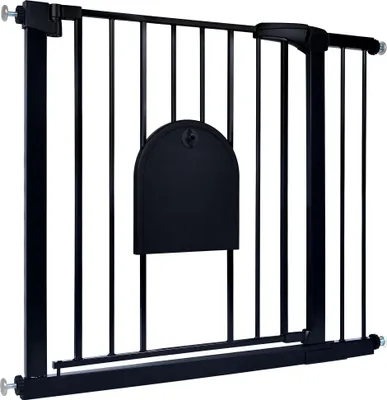 Image de JOIEYOU Barrière de sécurité Barrière de sécurité sans perçage Barrière de sécurité pour enfants Barrière de sécurité avec portillon pour chiens et chats, pour une largeur de 85-95 cm, noire