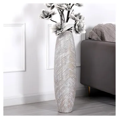 Produktbild von Große Bodenvase für Pampasgras und Blumen, 80 cm hoch, White Wash, Resin