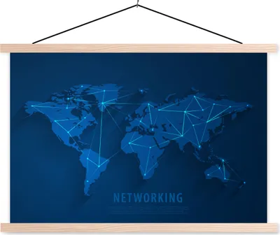 Produktbild von MuchoWow® Textilposter Weltkarte - Einfach - Blau 60x40 cm mit holzfarbenen Rahmen - Bilder