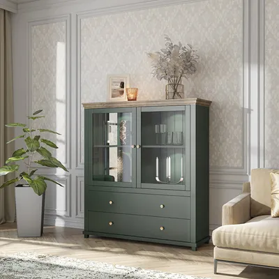 Produktbild von Masseno Kommode EVANDRO 126 cm Highboard mit 2 Schubladen und 2 Türen für Wohnzimmer Schlafzimmer Modern 126x42x138 cm Grün / Grün