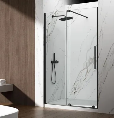 Imagen del producto de Puerta de ducha SPIRIT Black, 1600 mm, vidrio transparente