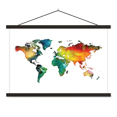 Produktbild von MuchoWow® Textilposter Weltkarte - Aquarell - Grün 150x100 cm mit schwarzem Rahmen - Schlafzimmer