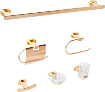 Produktbild von BELIANI Badezimmer-Halter-Set Gold Aluminium 6-Teilig Modern Badaccessoires Hardware-Set WC-Garnitur WC-Accessoires-Set Badausstattung Badzubehör