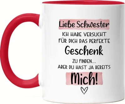 Produktbild von Schwester Geschenk Tasse Rot  Mit Spruch Lieblingsschwester Geschenkidee Humor Sarkasmus