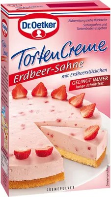 Produktbild von Dr Oetker krem do tortów truskawkowy z kawałkami truskawek 70g
