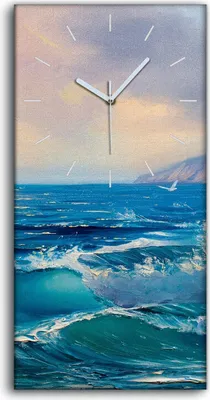 Produktbild von Wandbild Leinwand Bilder mit Uhr Quarz 30x60 Seelandschaft Malerei Meereswelle - weiße Hände