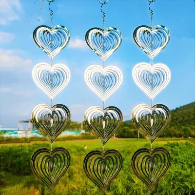 3er-Set Liebes-3D-Windspiel, Herz-Windspinner, Vogelreflektor