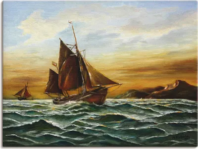 Produktbild von ARTland Leinwandbild Segelschiff auf See - maritime Malerei Größe: 60x45 cm