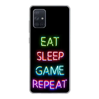 Produktbild von MuchoWow® Handyhülle Schutzhülle Hülle für Samsung Galaxy A51 5G Gaming - Led - Zitat - Eat sleep game repeat - Gaming Silikon Softcase Handy Hülle - Abbildung