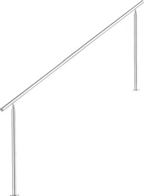 Edelstahl Treppengeländer bestehend aus oberen 180 cm Handlauf und zwei Standpfosten mit 0 Querstreben auf Treppe