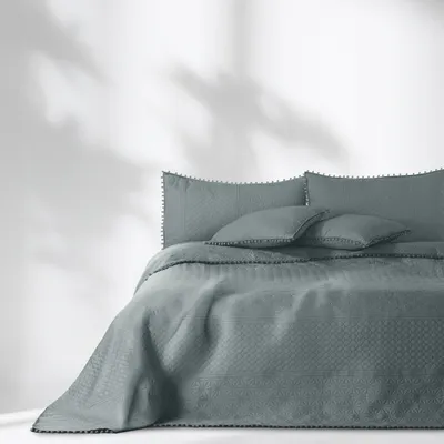 Produktbild von AmeliaHome Granitfarbene Boho-Tagesdecke mit Bommeln 220x240
