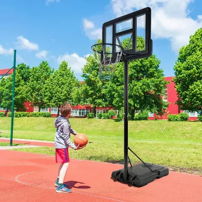 Image de Panier de basket-ball - Support portable avec roulettes - Hauteur réglable 230-304 cm - Pied remplissable d'eau/sable - Pour enfants et adultes - Intérieur/extérieur - Blanc