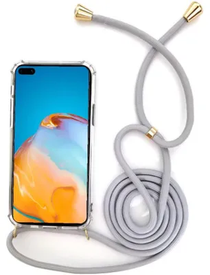 Zdjęcie produktu dla Etui na telefon z paskiem, łańcuszkiem lub sznurkiem do noszenia na szyi lub przez ramię / Etui do noszenia na szyi lub przez ramię, kompatybilne z różnymi modelami Huawei, w tym Huawei P30 Pro, w kolorach: szary/złoty