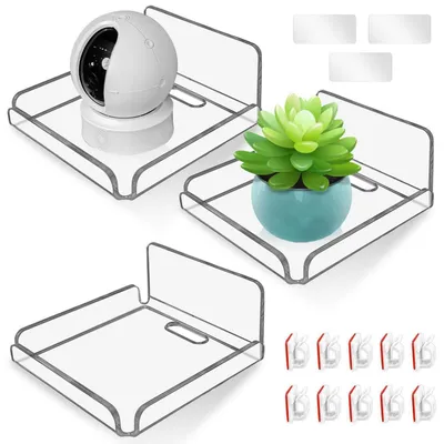 Image de Supports muraux adhésifs en acrylique, sans perçage, lot de 3, dimensions : 10,2 x 10,2 x 4,5 cm