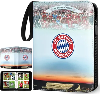 Produktbild von Fußball Sammelkarten Album 4 Fächer, Fussball Karten Sammelalbum mit Reißverschluss und 50 Herausnehmbaren Seiten für 400 Karten, PolyurethanMaterial