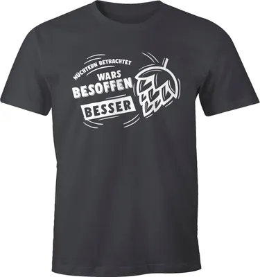 Produktbild von Herren T-Shirt Nüchtern betrachtet war`s besoffen besser Fun-Shirt Spruch-Shirt Party feiern Moonworks® dunkelgrau M