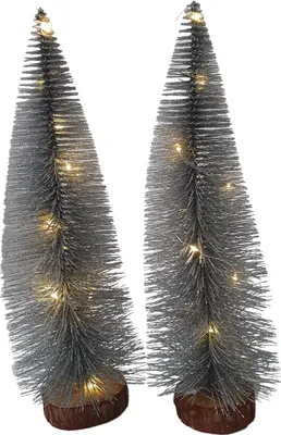 Produktbild von Beleuchteter Deko Tannenbaum 2er Set Silber 50cm Weihnachtsbaum + 25 Micro- LEDs warmweiß