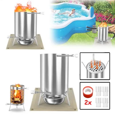 Image de NAIZY 2X Chauffage de piscine avec feu Chauffage de piscine Baril à bois avec spirale chauffante Ø 32/38 mm Raccordement, poêle de piscine Chauffages 100 % en acier inoxydable