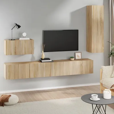 Produktbild von Möbel 4-tlg. TV-Schrank-Set Sonoma-Eiche Holzwerkstoff - TV-Lowboard 3114328