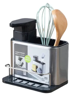 Produktbild von Seifenspender aus Edelstahl – Seifenspender für die Küche – 3-in-1-Seifenspender – Schwammhalter – Platzsparend – Robuste Konstruktion