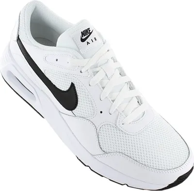A white Nike Air Max Sc shoe with a black Nike swoosh logo is shown against a white background.