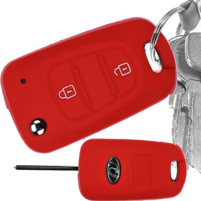 Produktbild von Auto Schlüssel Hülle Silikon Schutz Cover Rot kompatibel mit Kia Picanto Rio Sportage Hyundai Elantra Accent 2 Tasten Klappschlüssel