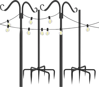 Produktbild von WISFOR 2 PCS Garten Schäferhaken Hirtenhaken Metall Gartenstab mit Haken Laternenstab für Vogelkäfige, Solarleuchten, Laternen, Hochzeiten, Pflanzkörbe