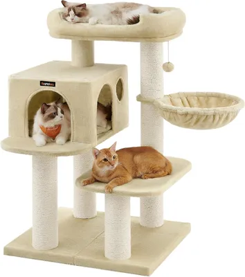 Productafbeelding van Krabpaal voor katten - kattenboom met uitzichtplatform en ligkom - sisal - beige