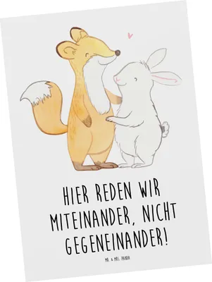 Produktbild von Mr. & Mrs. Panda Grußkarte Konflikte friedlich lösen - Weiß - Geschenk, Postkarten, Ansichtskarten, Liebe, respektvoller Dialog, Trost, bildkarte, positive Energie