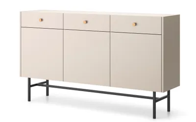 Image de AX LIVING Commode moderne Dinley 155 cm Beige mat avec portes & tiroirs