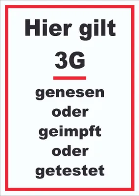 Produktbild von Hier gilt 3G Hinweis Schild mit Text hochkant A2 Rückseite selbstklebend