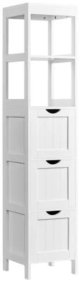 Obrázek produktu pro Vysoká koupelnová skříňka - 3 zásuvky - 2 otevřené přihrádky - Bílá - 30 x 30 x 142 cm