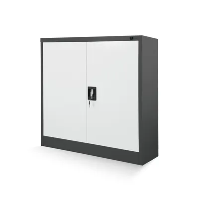 Zdjęcie produktu dla JAN NOWAK Niska Szafka Metalowa Komoda Biurowa Dwudrzwiowa 90x93x40 | Regulowana Półka Ryglowany Zamek Mała Szafa Do Biura | Antracytowo-biała