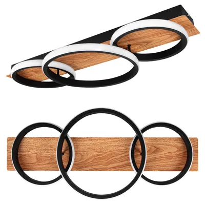 Produktbild von XUDO LED Deckenleuchte 25W Holz-Optik 4000K Neutralweiß 3-Flammig 58x26cm