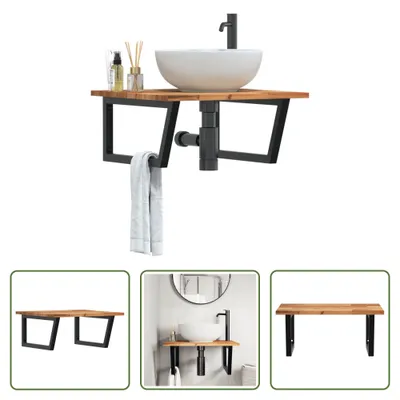 Immagine prodotto di The Living Store Mensola per lavabo a parete in acciaio e legno di acacia