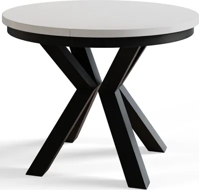 Immagine prodotto di Tavolo rotondo per sala da pranzo LOFT, diametro tavolo allungabile: 100 cm/180 cm, colore tavolo da soggiorno: bianco, con gambe in metallo nero