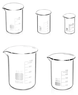 Produktbild von Messbecher Set 5 Stück Borosilikatglas klar 100ml 50ml 25ml 10ml 5ml Labor Küche