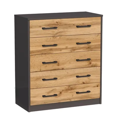 Produktbild von Schuhschrank mit 5 aufklappbaren Schubladen, Schuhregal mit 5 Fächern weiche abgerundete Kanten, 74 cm breit laminierte Platte graphit Eiche