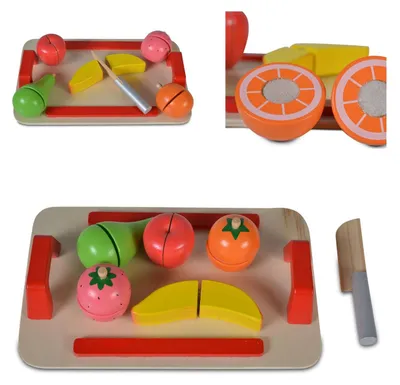 Produktbild von Moni Spielzeug Obst Set 4306 Holz Brett Messer Spielzeugfrüchte Selbstverschluss