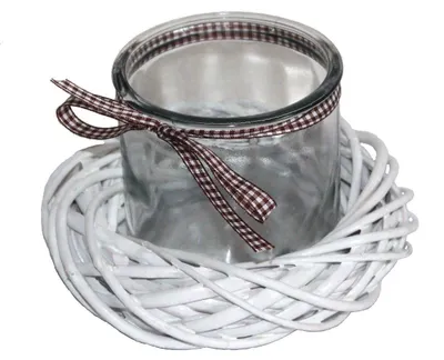 Produktbild von 011 Windlicht aus Glas mit Weidenkranz weiß S