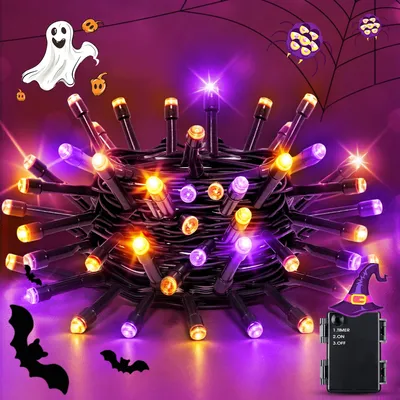 Halloween-Lichterkette, 5m, 50 LEDs, Batterie, Timer, IP65