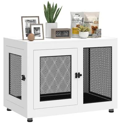 Image de Cage pour chien avec tapis, cage en acier pour chiots, couleur blanche
