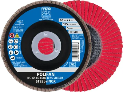Immagine prodotto di PFERD disco lamellare POLIFAN CO-COOL SG STEELOX Ø 125 mm granulometria 40 conico - 67760425