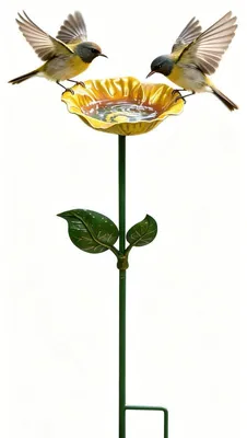 Produktbild von Vogeltränke Metall Blumenform 13x64cm Garten Vogelbad freistehend Wildvögel Futterstation für Garten Terrasse Hof