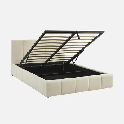 Immagine prodotto di Struttura letto con contenitore e testiera 140cmx190cm, imbottita bouclé, Bianco